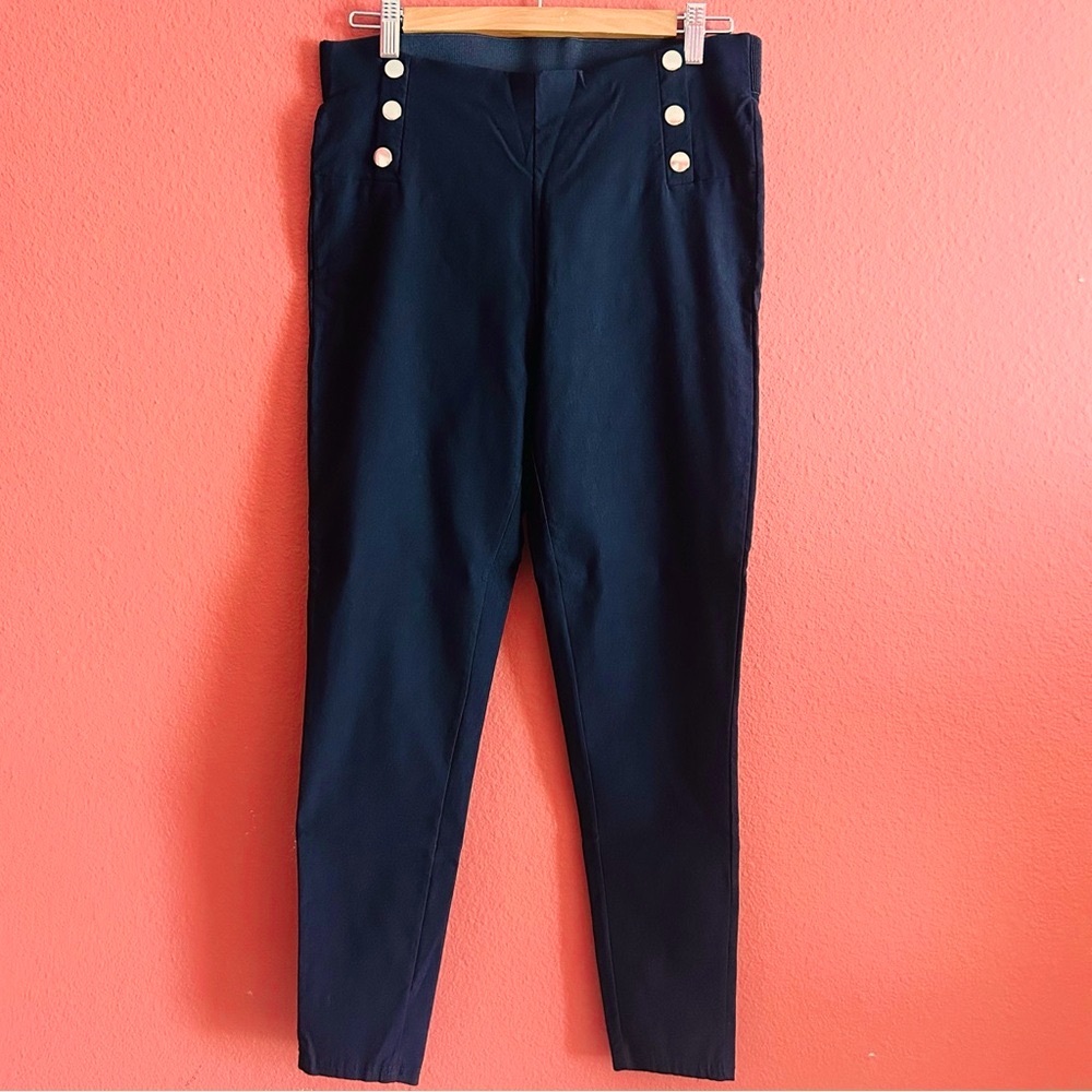 Maze Collection Women’s Black Pants High Rise Ankle Silver Buttons Slim Sz Large